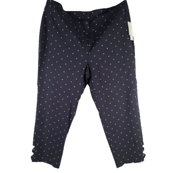 Joe B Pants - Joe B 3X Pull On Capri Pants Blue Cream Polka Dot Criss Cross Open Ankle Stretch